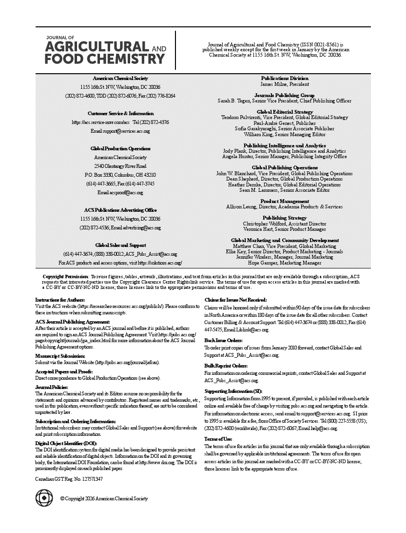 Issue Publication Information | Journal of Agricultural and Food ...